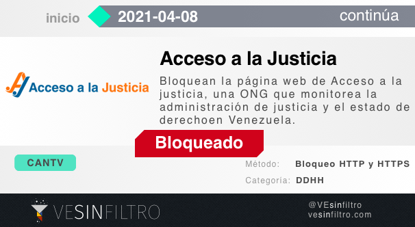 Bloquean la página web de ONG Acceso a la justicia en CANTV